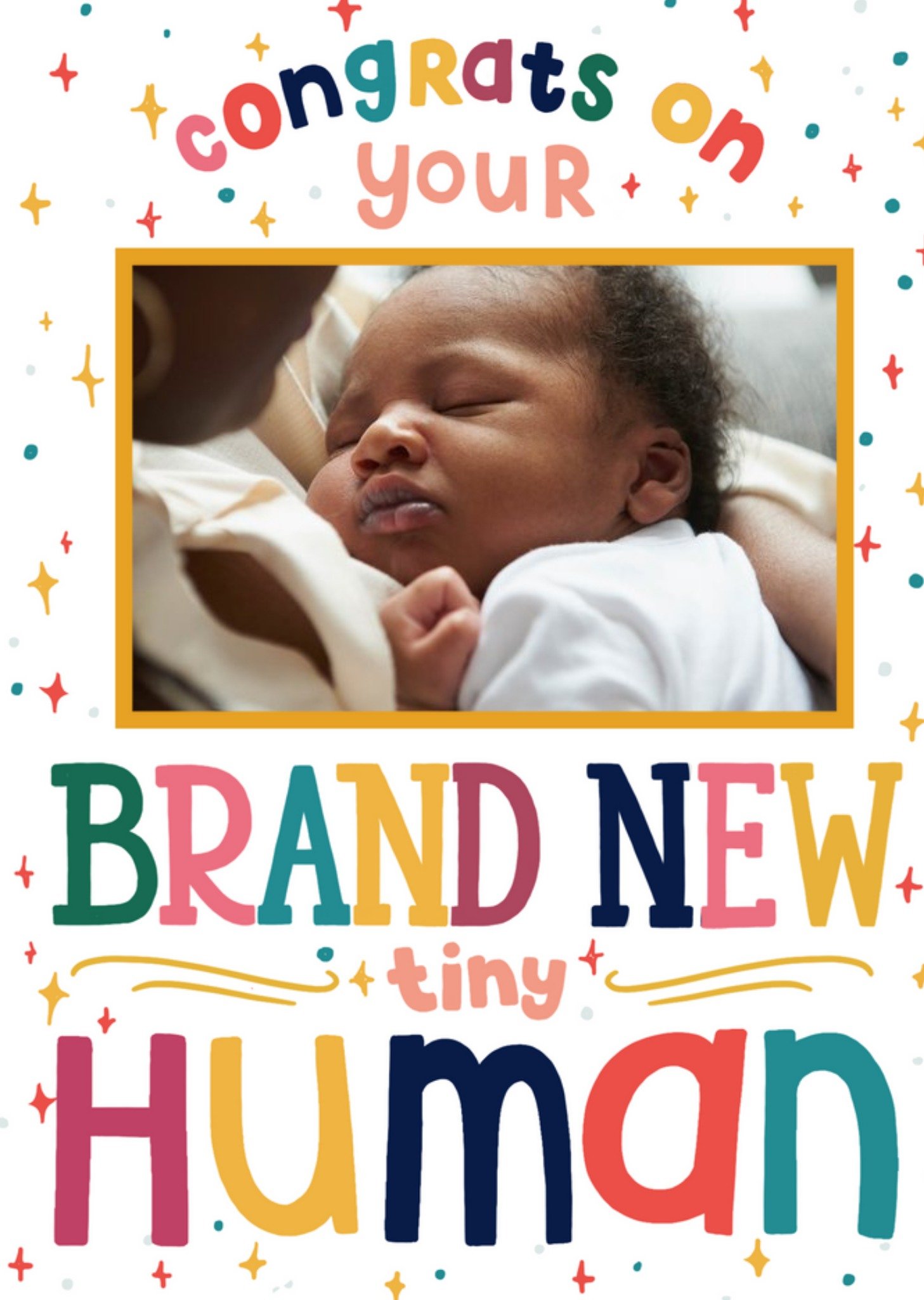 Moonpig Congrats On Your Brand New Tiny Human Photo Upload New Baby Card, Large