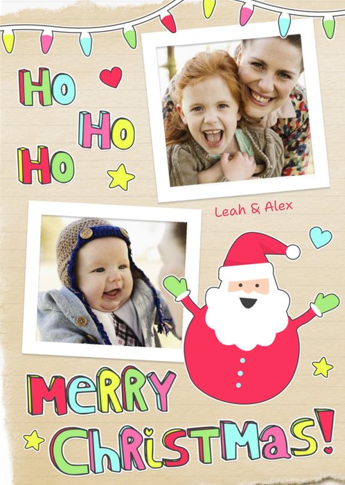 Ho Ho Ho Personalised Double Photo Upload Merry Christmas Card