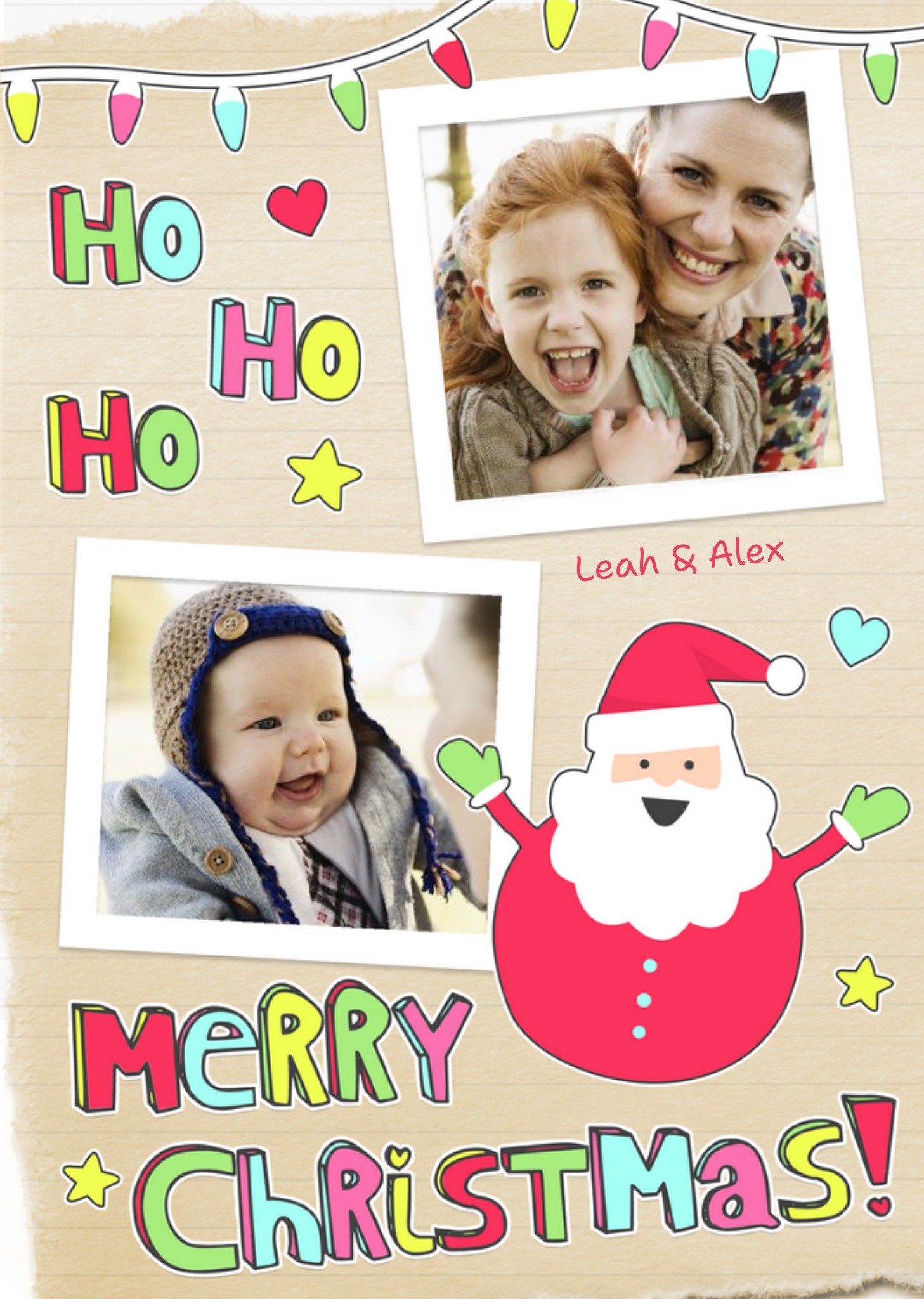 Moonpig Ho Ho Ho Personalised Double Photo Upload Merry Christmas Card Ecard