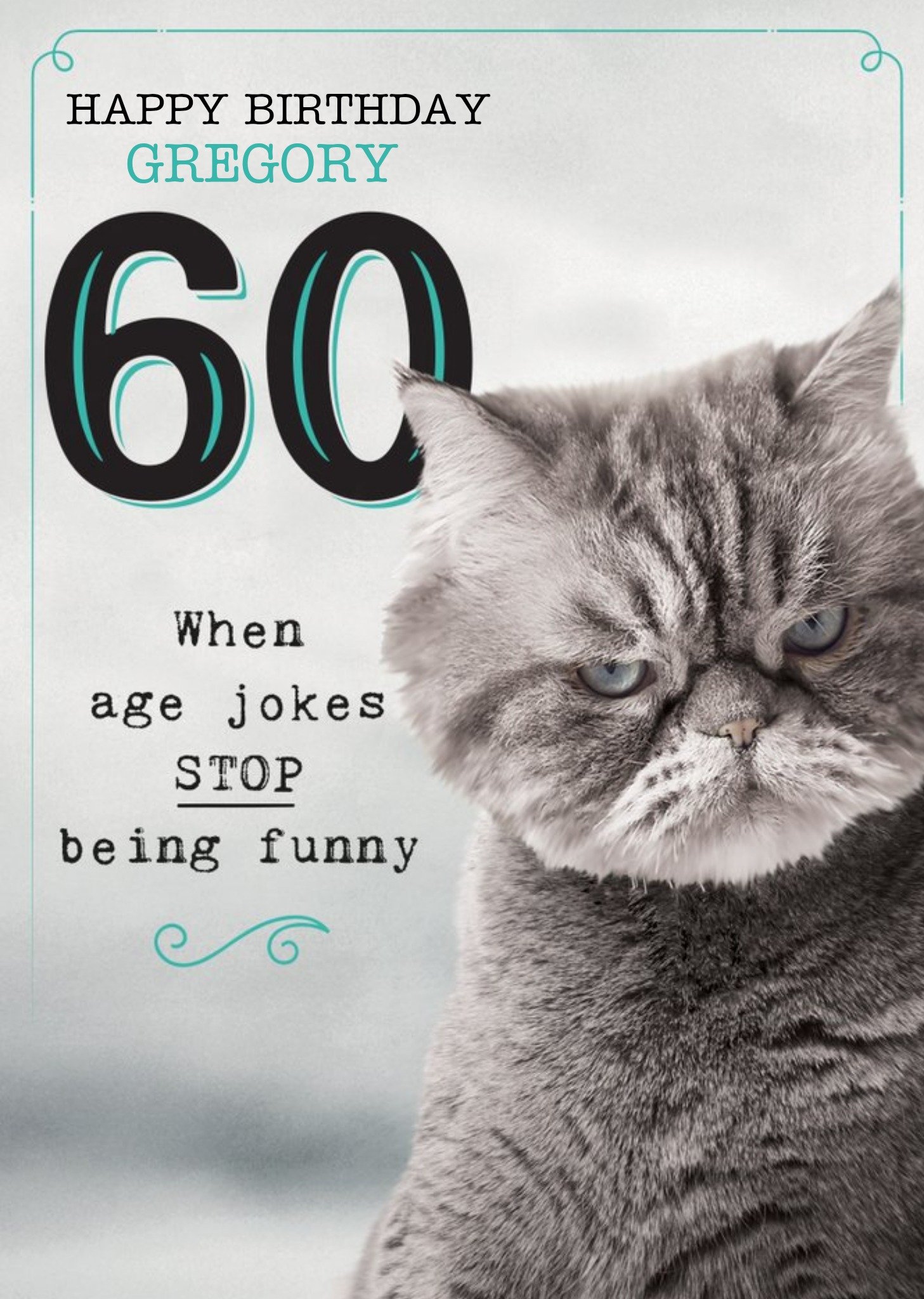 Moonpig Humorous Photographic Grumpy Cat 60th Birthday Card , Large