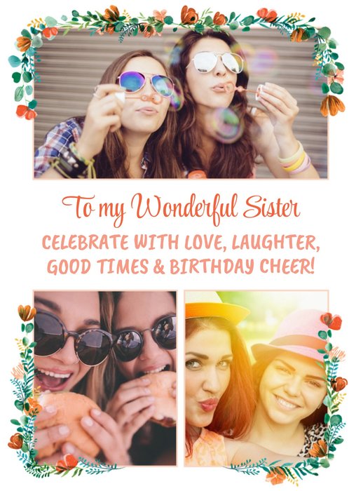 To My Wonderful Sister Photo Upload Birthday Card