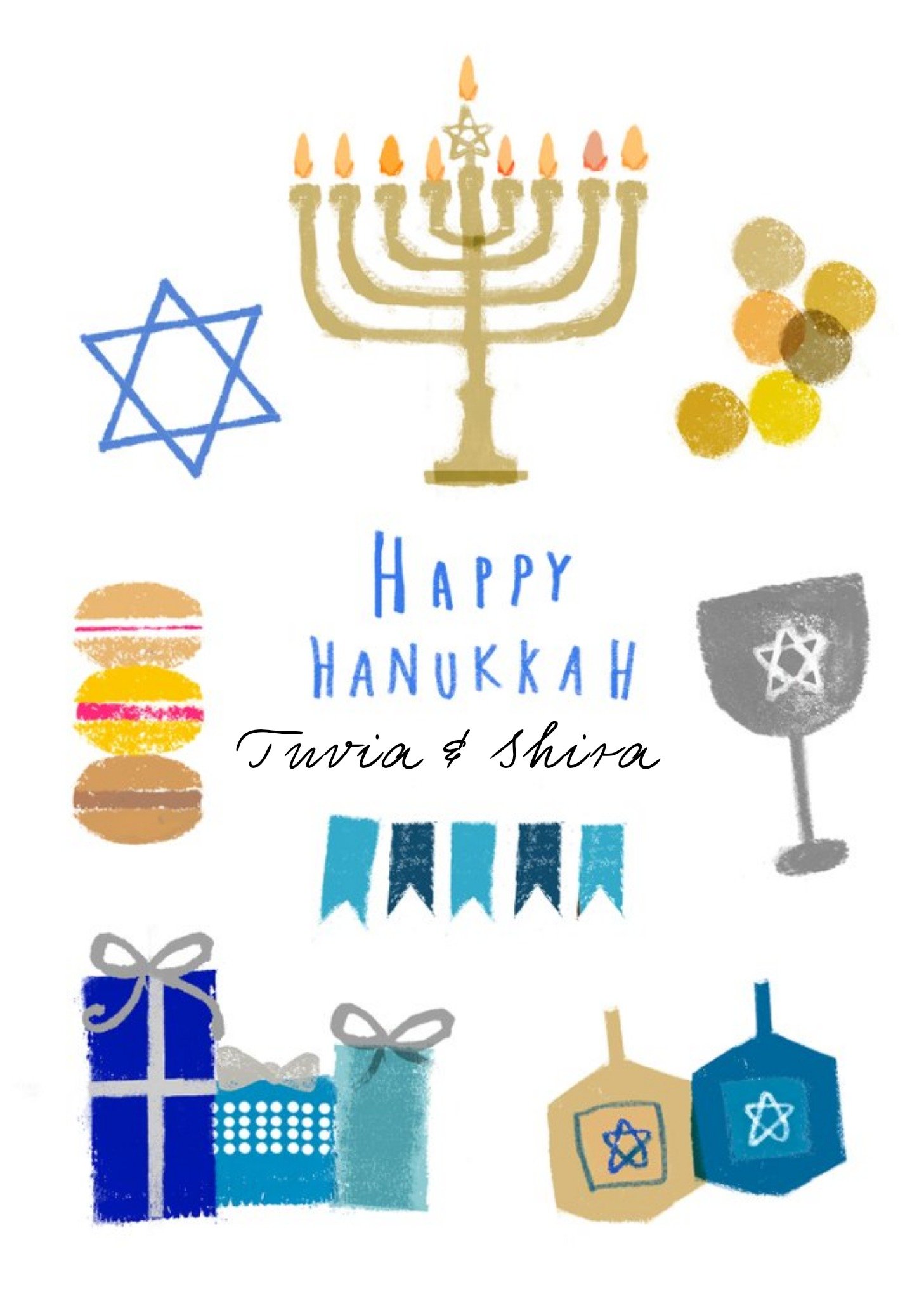 Hand Drawn Personalised Hanukkah Menorah Card Ecard