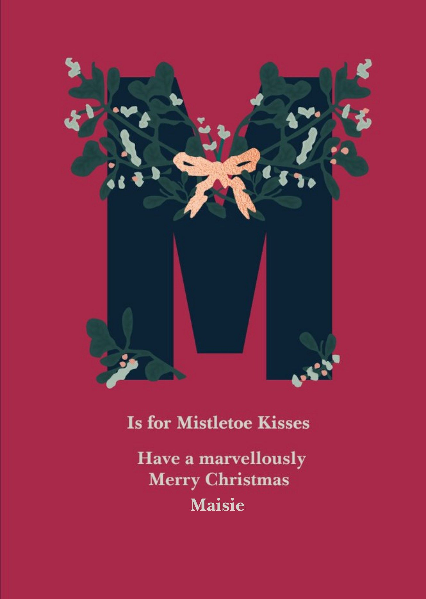 M Is For Mistletoe Personalised Christmas Card Ecard