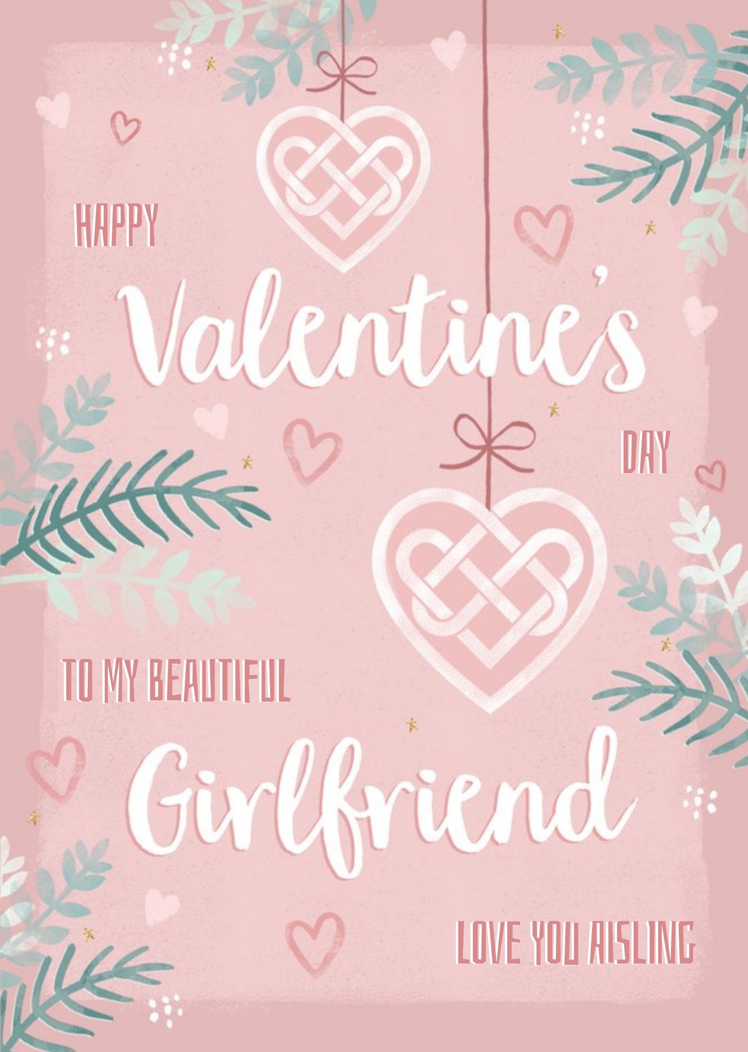 Moonpig Pink Valentine's Typographic Love Heart Valentine's Card, Large