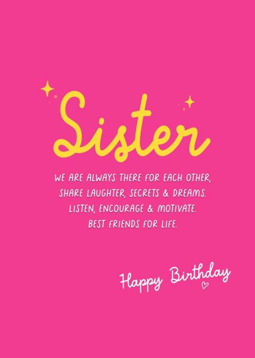 Bright Simple Typographic Sister Best Friends For Life  Birthday Card