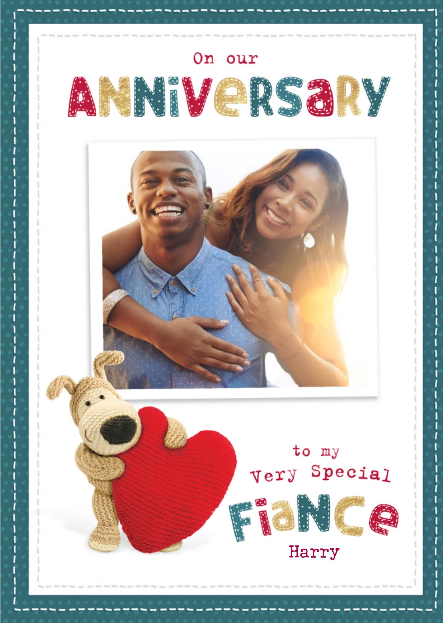 Boofle Cute Sentimental Fiance Anniversary Photo Upload Card