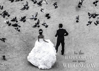 Black And White Birds To The Happy Couple Wedding Day Card