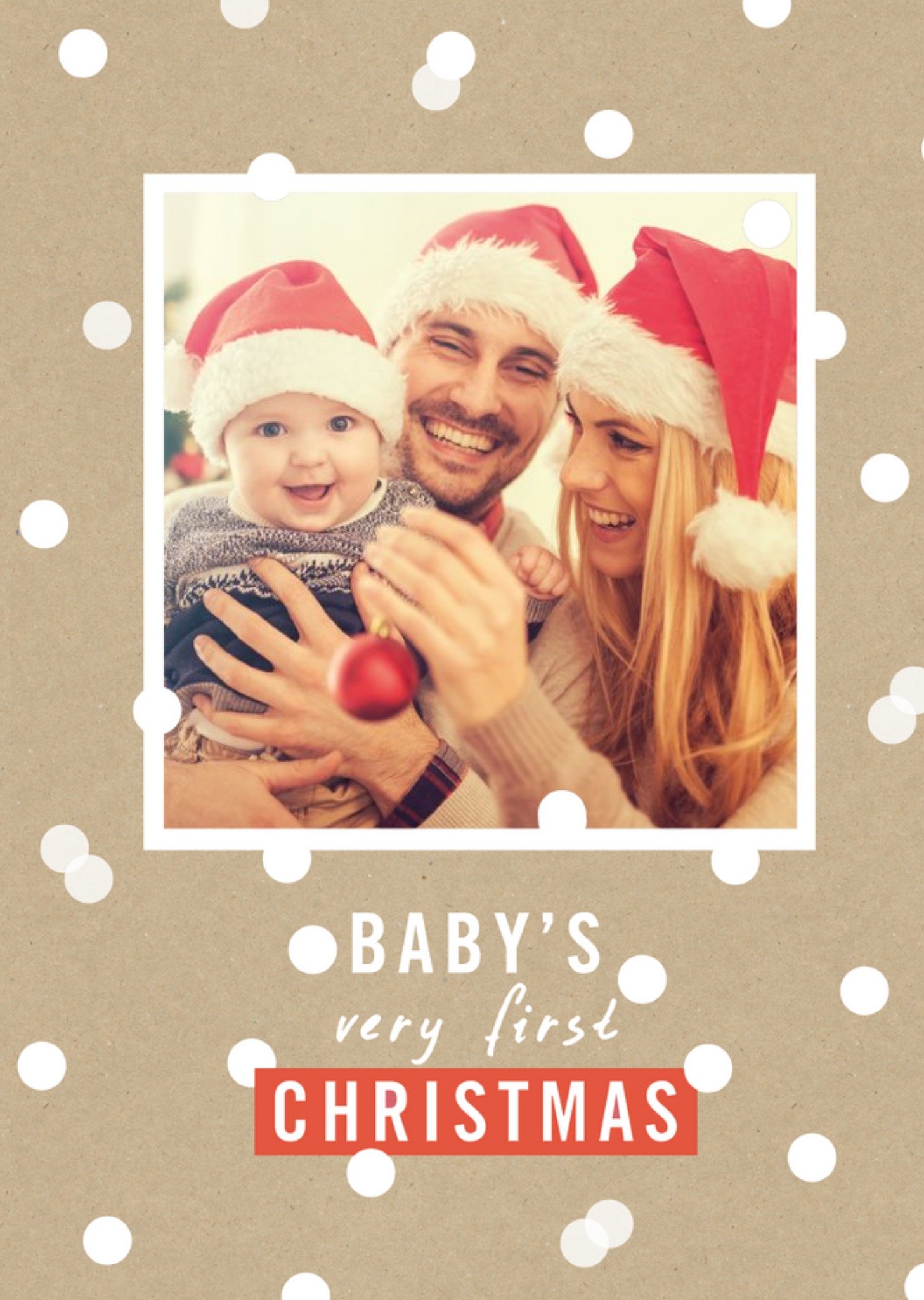 Moonpig Baby's Very First Christmas Snowy Polka Dots Photo Upload Christmas Card Ecard