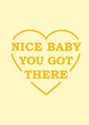 Orange Typography Inside A Heart Shape On A Yellow Background New Baby Congratulations Card
