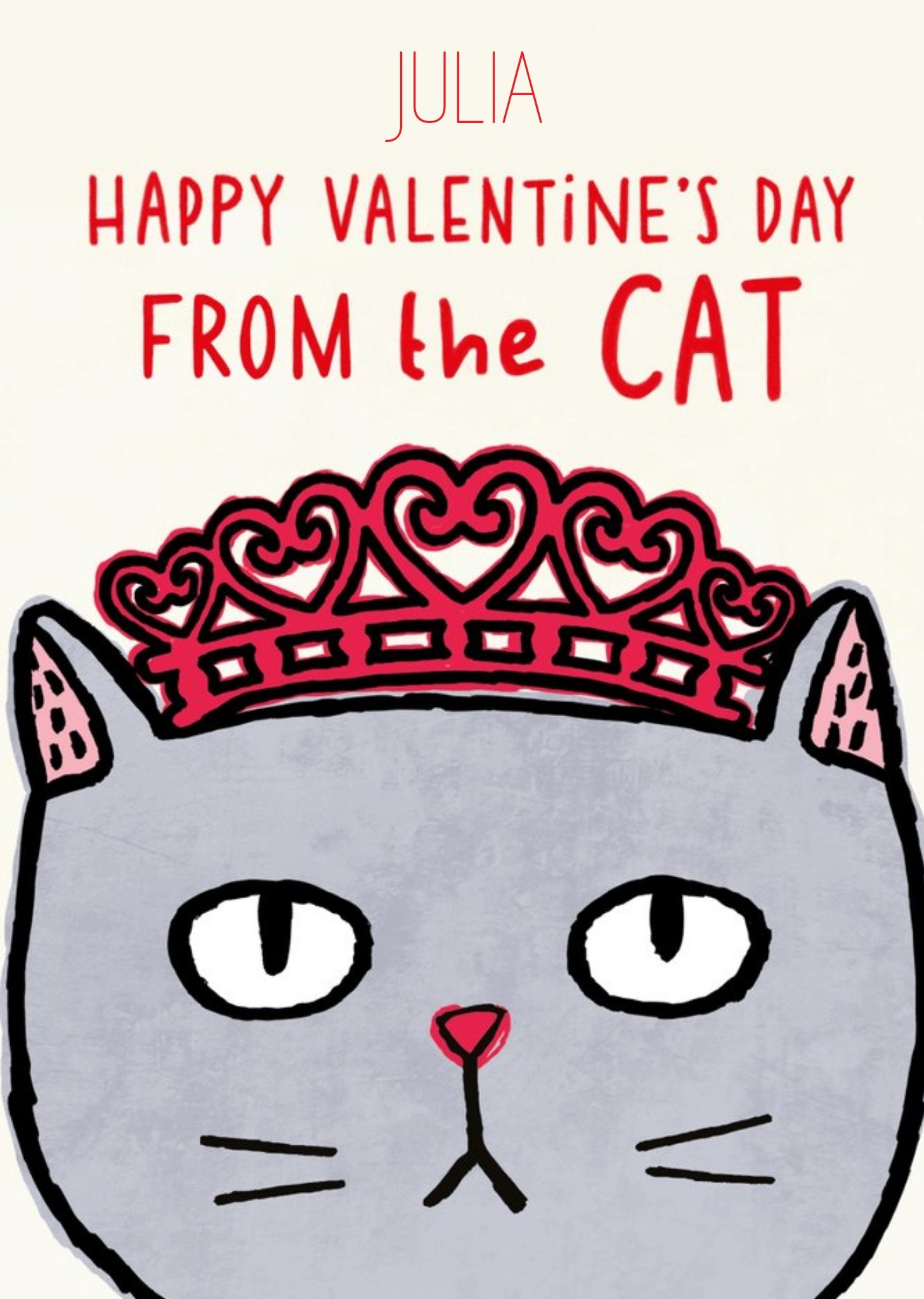 Moonpig Illustration Of A Cat Wearing A Tiara From The Cat Valentine's Day Card Ecard