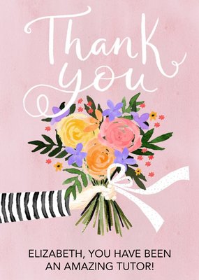 Illustration Of A Bouquet Of Flowers On A Pink Background Thank you Card