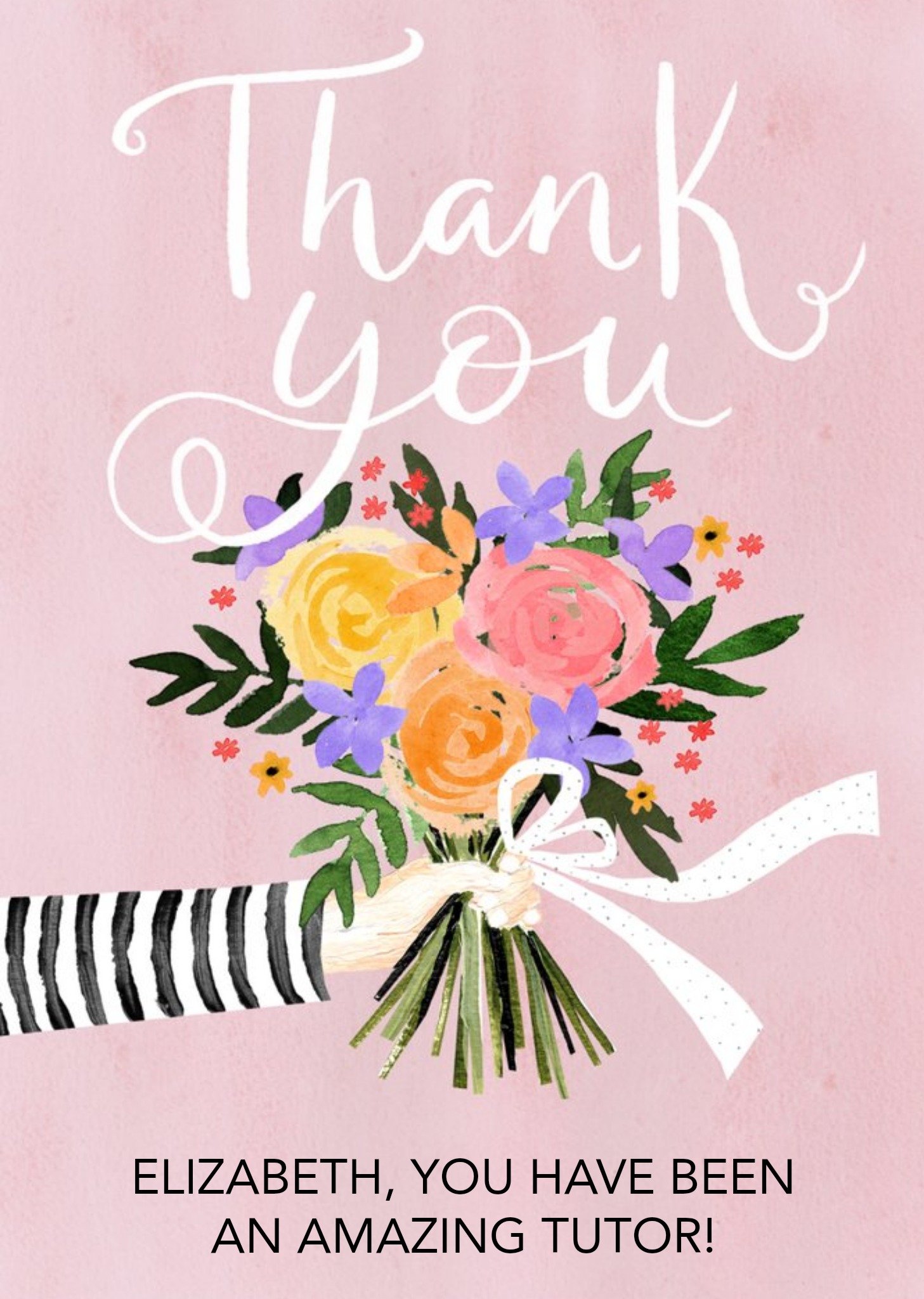 Illustration Of A Bouquet Of Flowers On A Pink Background Thank You Card Ecard