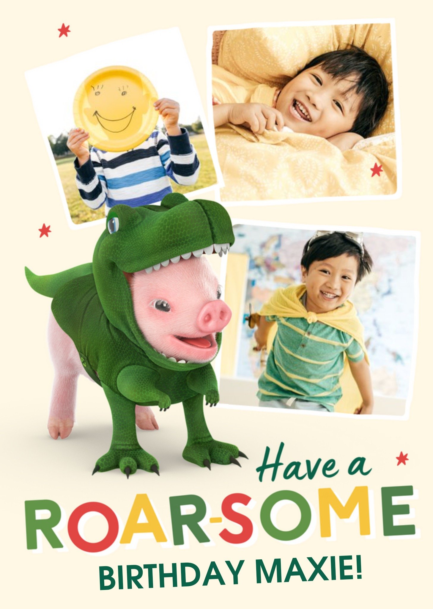 Exclusive s Cute Dinosaur Pig Roarsome Photo Upload Birthday Card Ecard