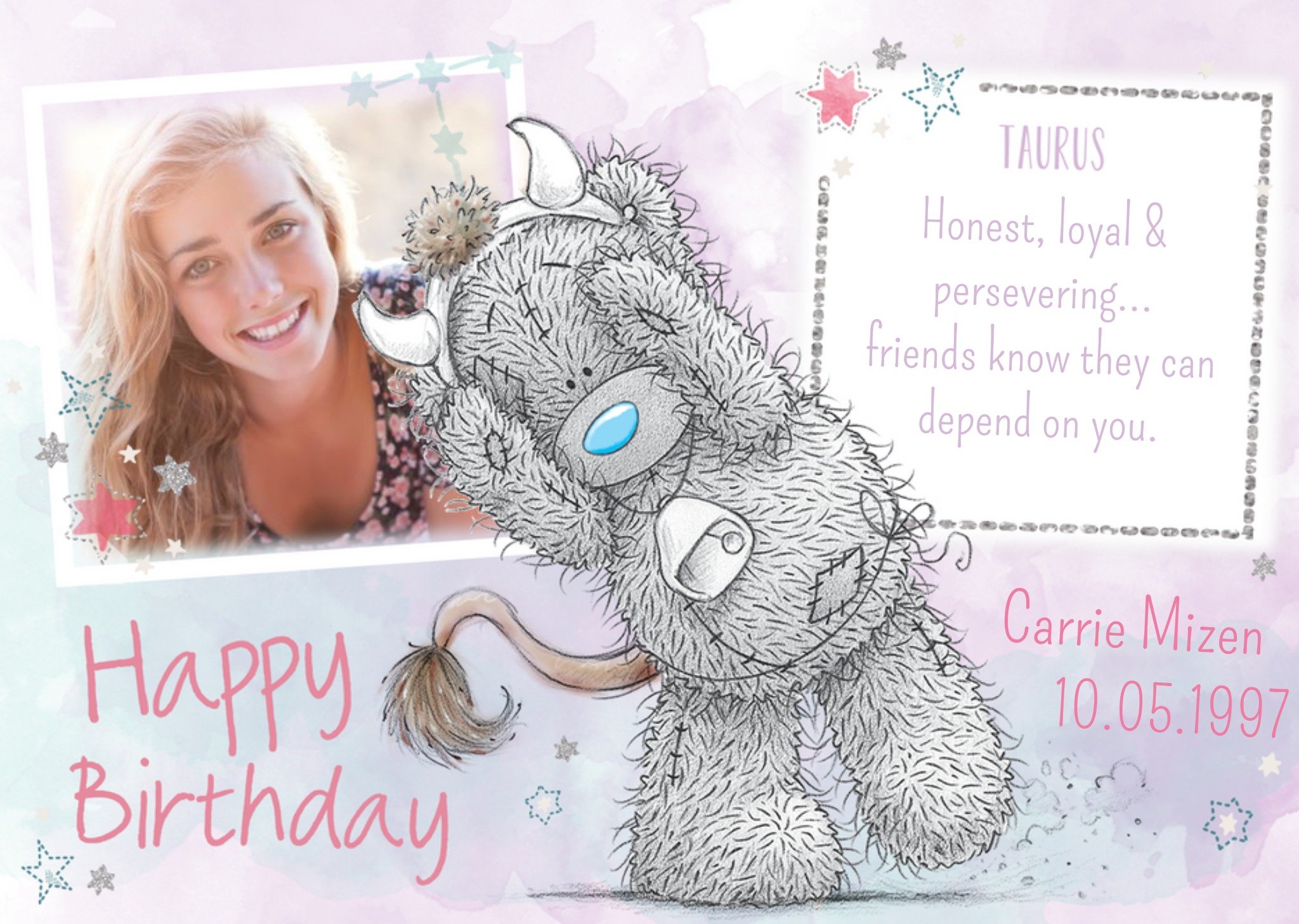 Me To You Tatty Teddy Taurus Zodiac Happy Birthday Photo Card Ecard