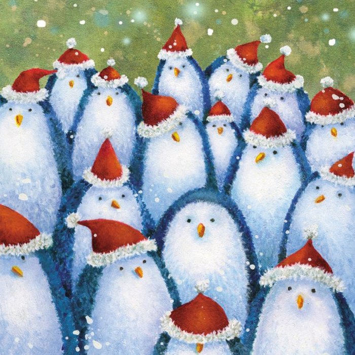 Penguin In Santa Hats Christmas Card