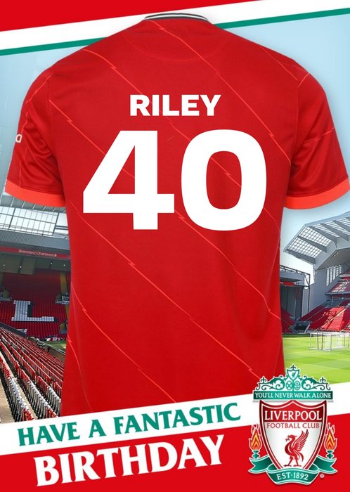 Liverpool FC Personalised Football Shirt 40th Birthday Card