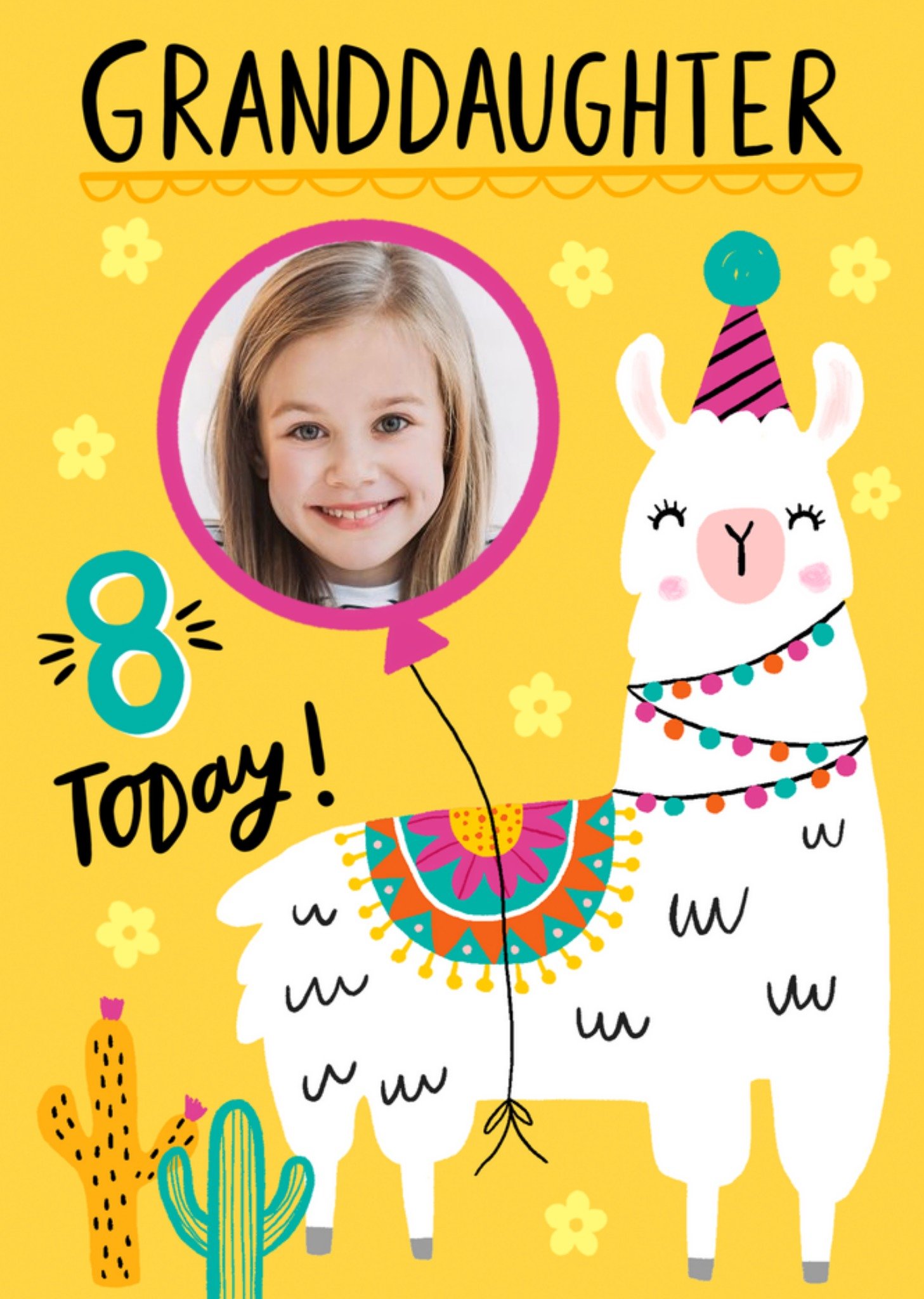 Granddaughter 8 Today Quirky Llama Photo Uplaod Birthday Card Ecard