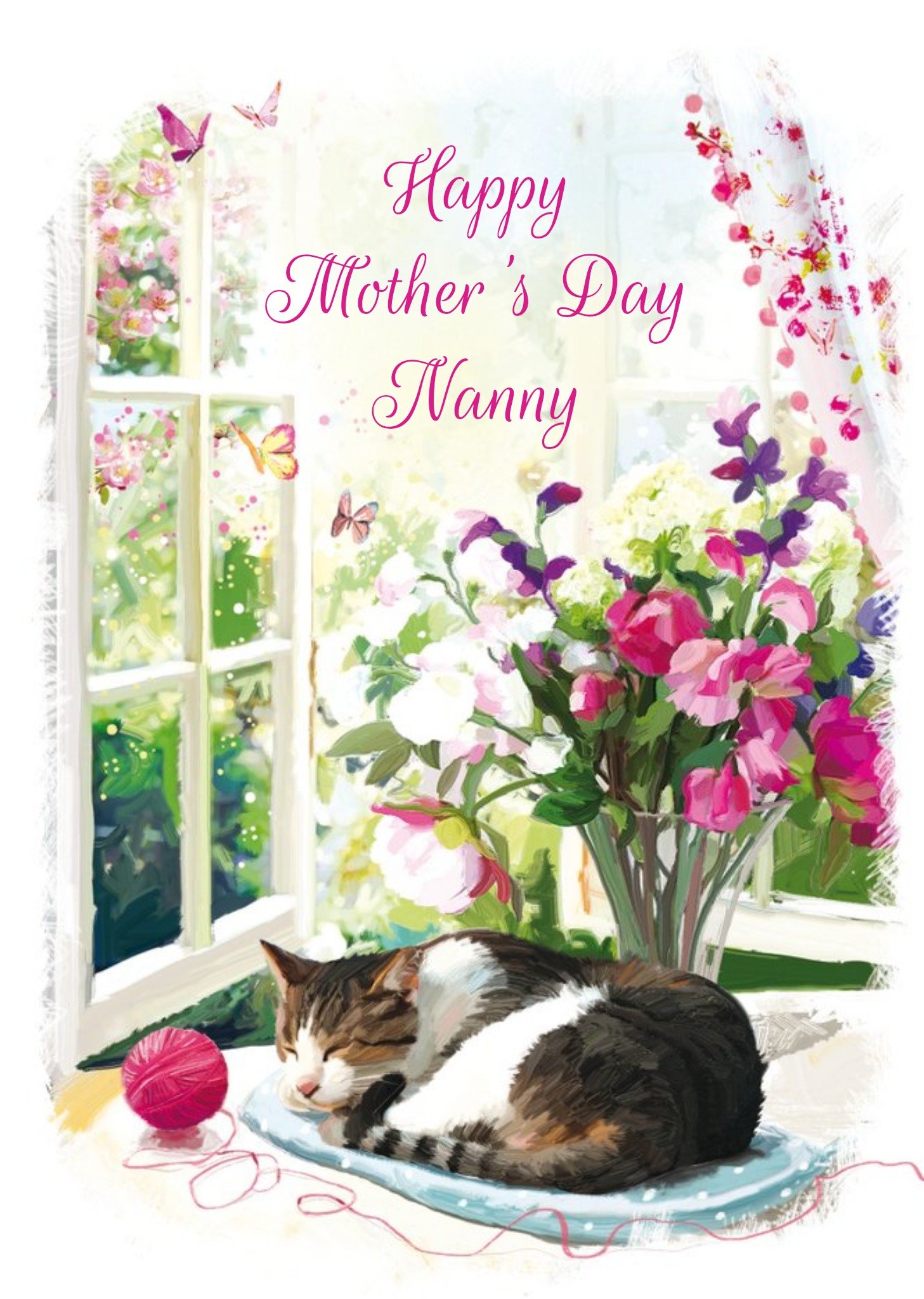 Ling Design Cute Sleeping Cat Personalised Nanny Mother's Day Card, Large