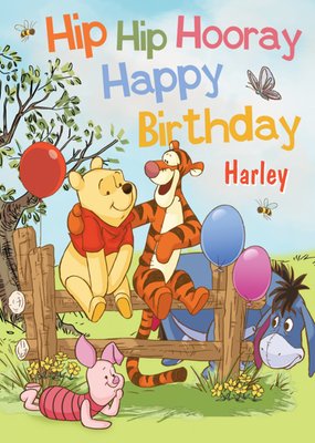 Winnie The Pooh Hip Hip Hooray Happy Birthday Card
