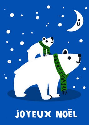Sweet And Festive Joyeux Noel Illustrated Parent And Child Polar Bears Christmas Card