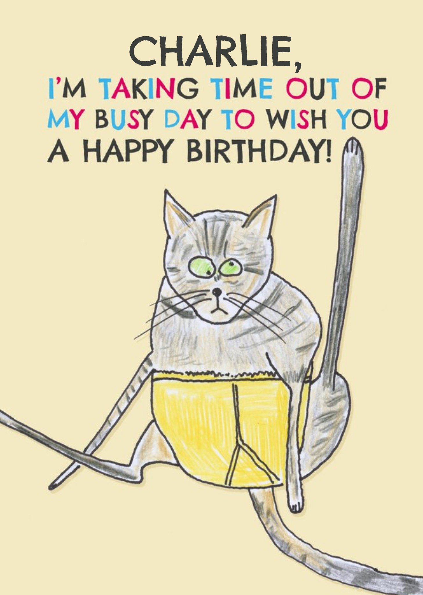 Hercule Van Wolfwinkle Quirky Illustration Of A Cat In Briefs Humorous Birthday Card Ecard