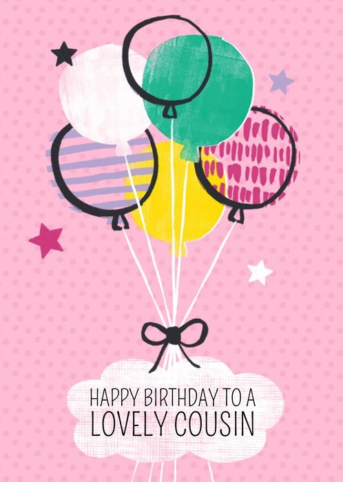 Pink Balloons Personalised Happy Birthday Card For Cousin | Moonpig