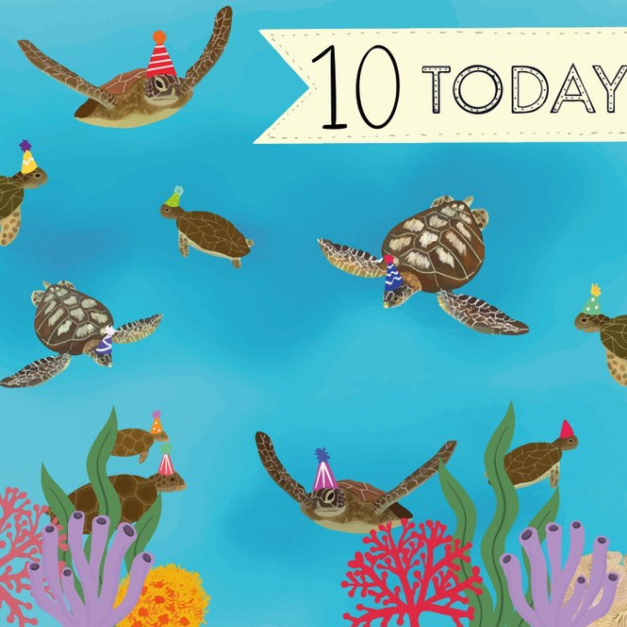 Moonpig Helen Richmond Design 10 Today Aquarium Birthday Card, Square