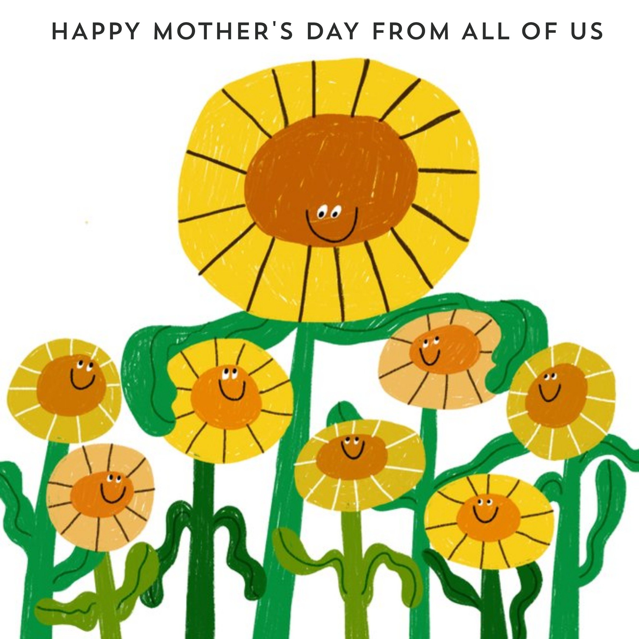 Happy Mothers Day From All Of Us Sunflowers Illustration Mothers Day Card, Square