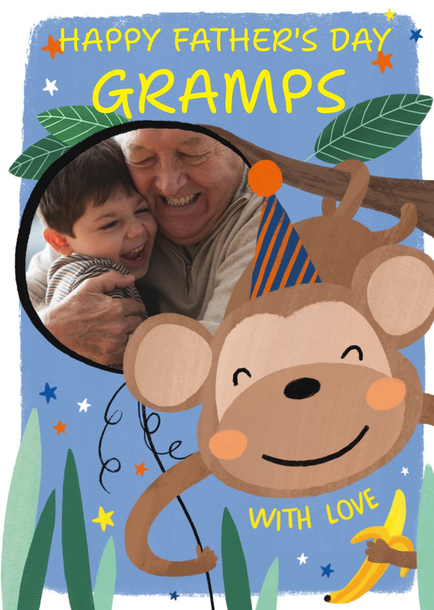 Moonpig Cute Monkey Illustration Photo Upload Gramps Father's Day Card Ecard