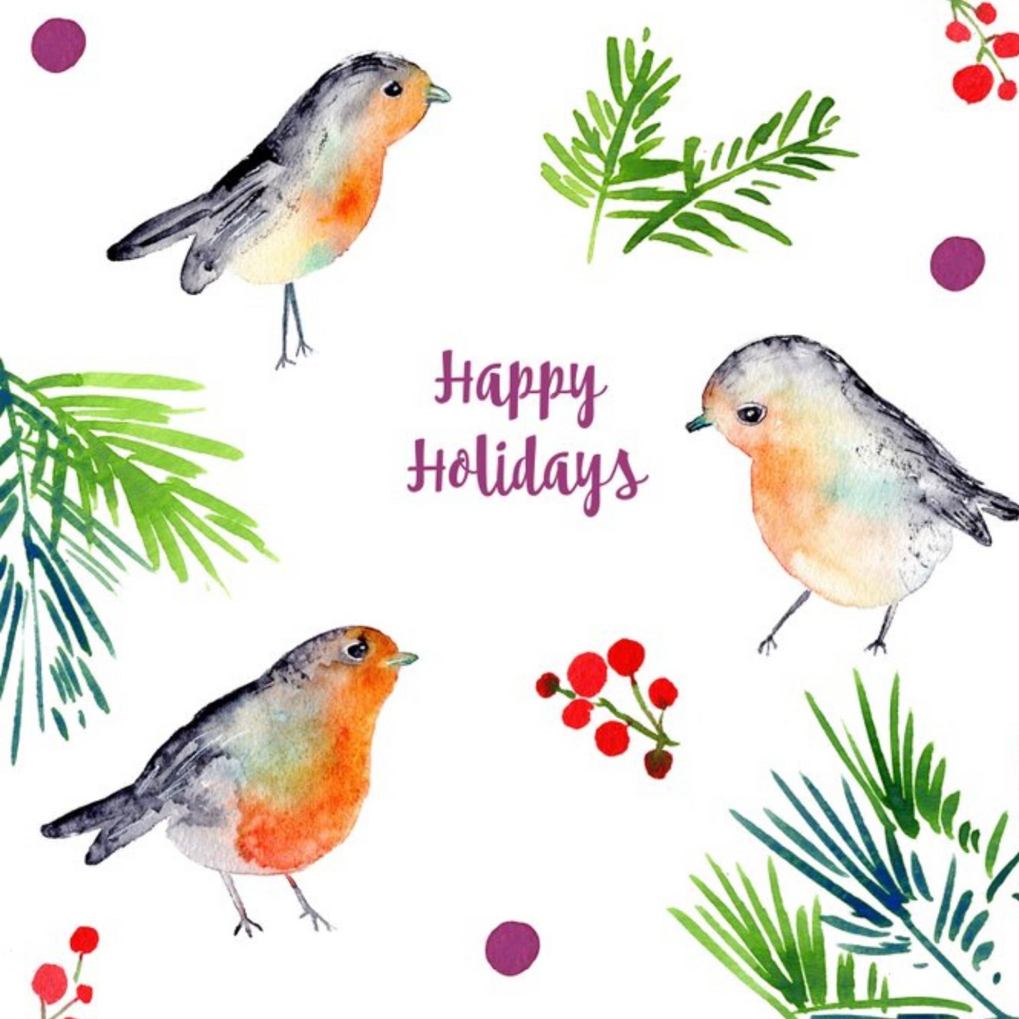 Robins Happy Holidays Card, Square