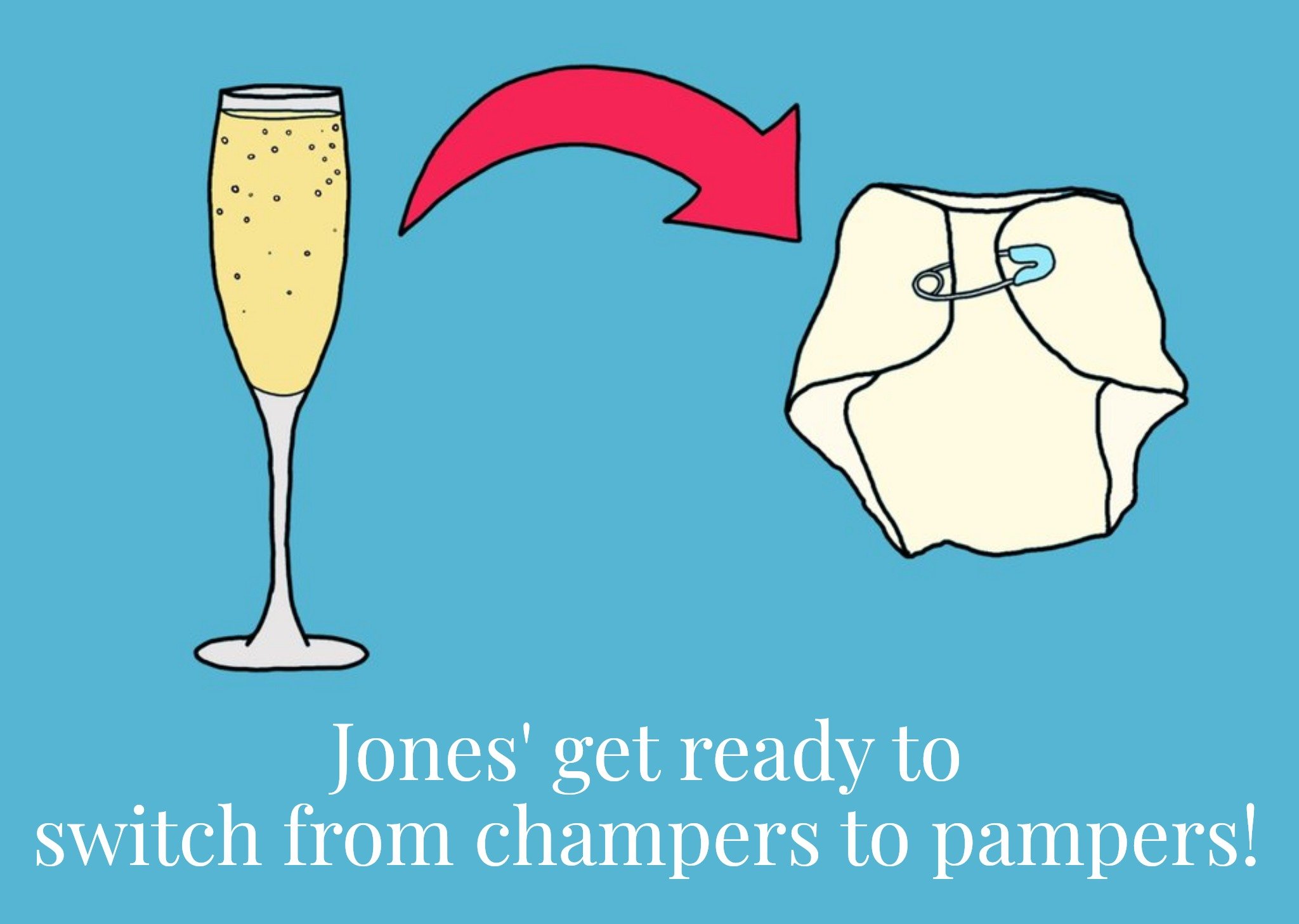 Personalised Name Get Ready To Switch From Champers To Pampers New Baby Card Ecard