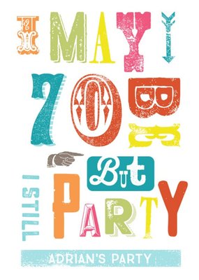 Colourful Letters 70Th Birthday Party Invitation
