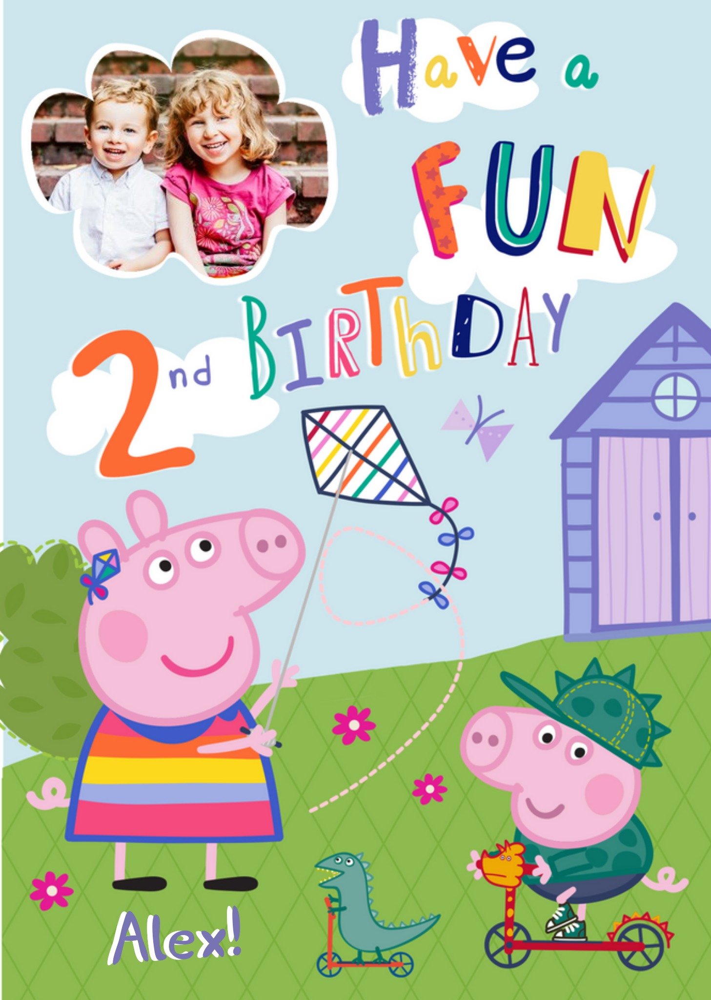 Peppa Pig In The Garden Personalised 2nd Birthday Card, Large