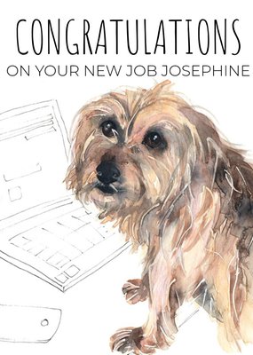 Jo Scott Art Scruffy Dog Watercolour Congratulations Computer Card
