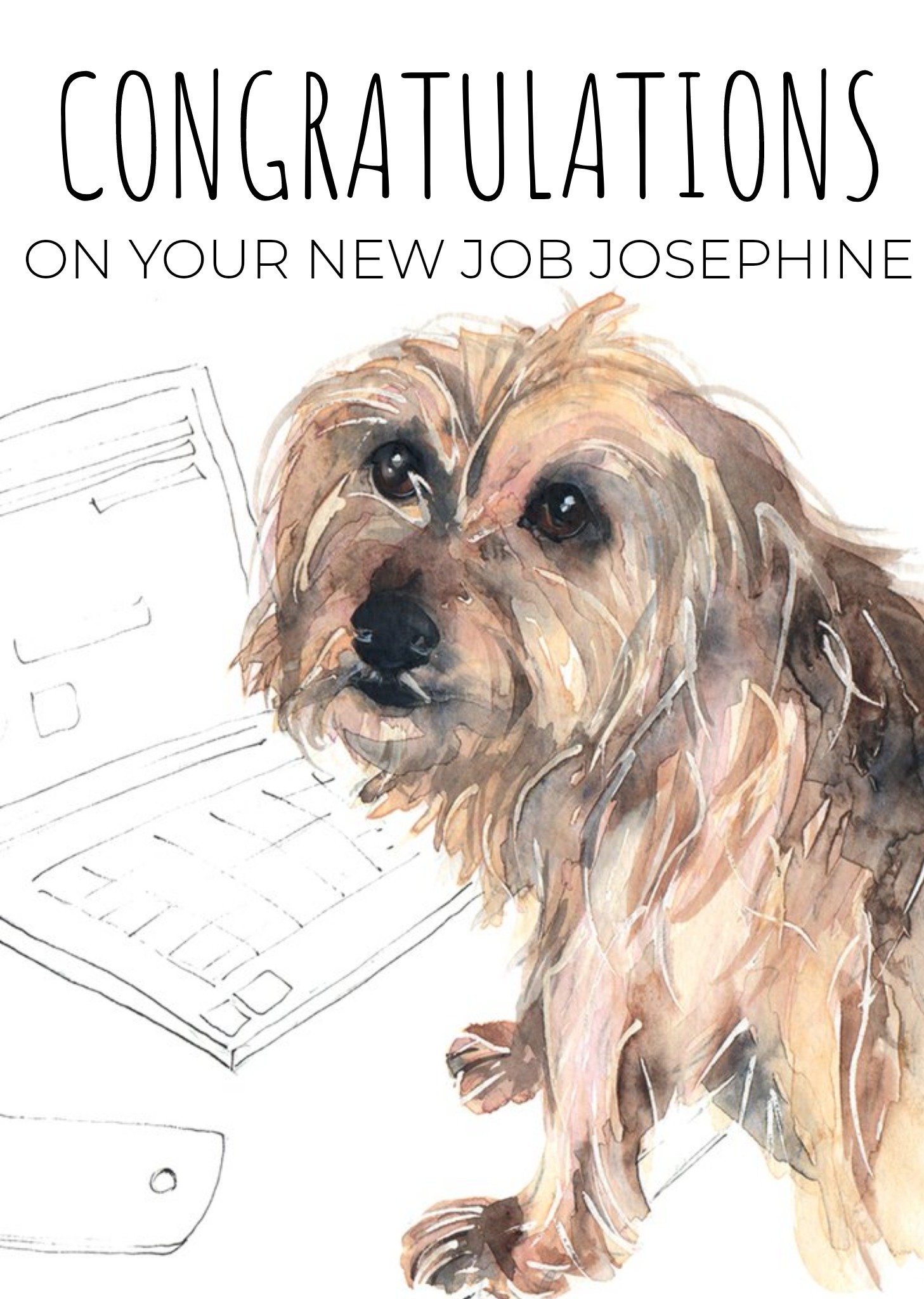Moonpig Jo Scott Art Scruffy Dog Watercolour Congratulations Computer Card, Large