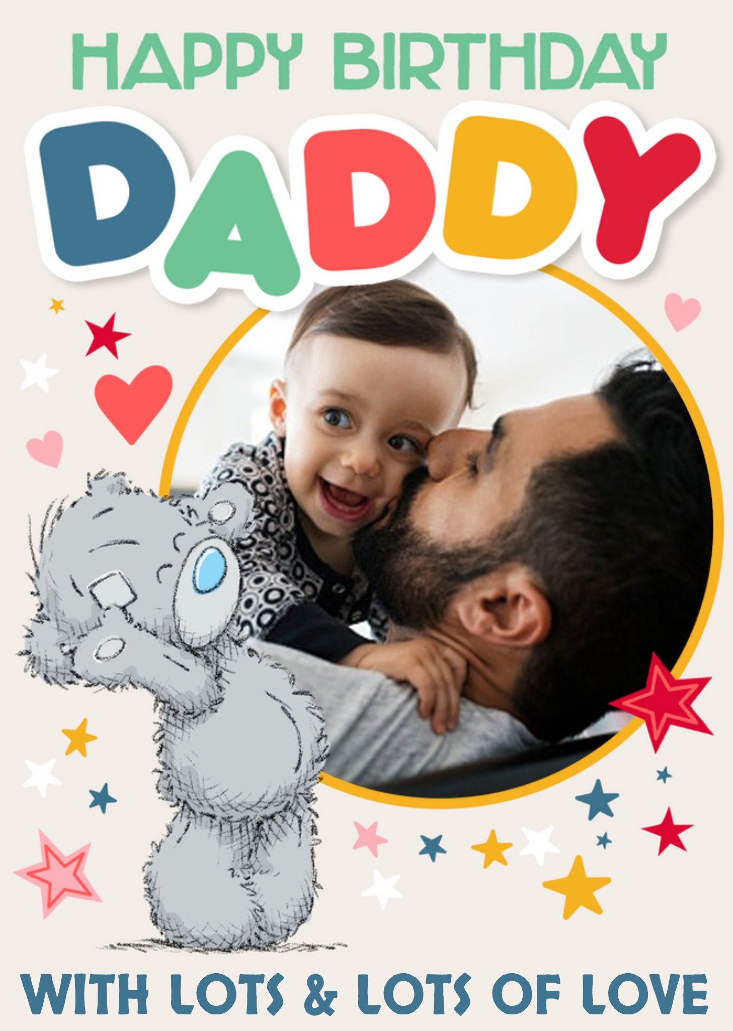 Me To You Tatty Teddy Eating Strawberries And Cream Father's Day Text Editable And Photo Upload Card