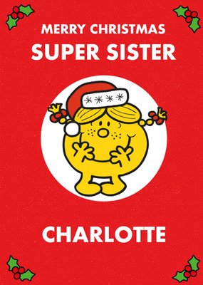 Mr Men Merry Christmas To A Super Sister Personalised Card