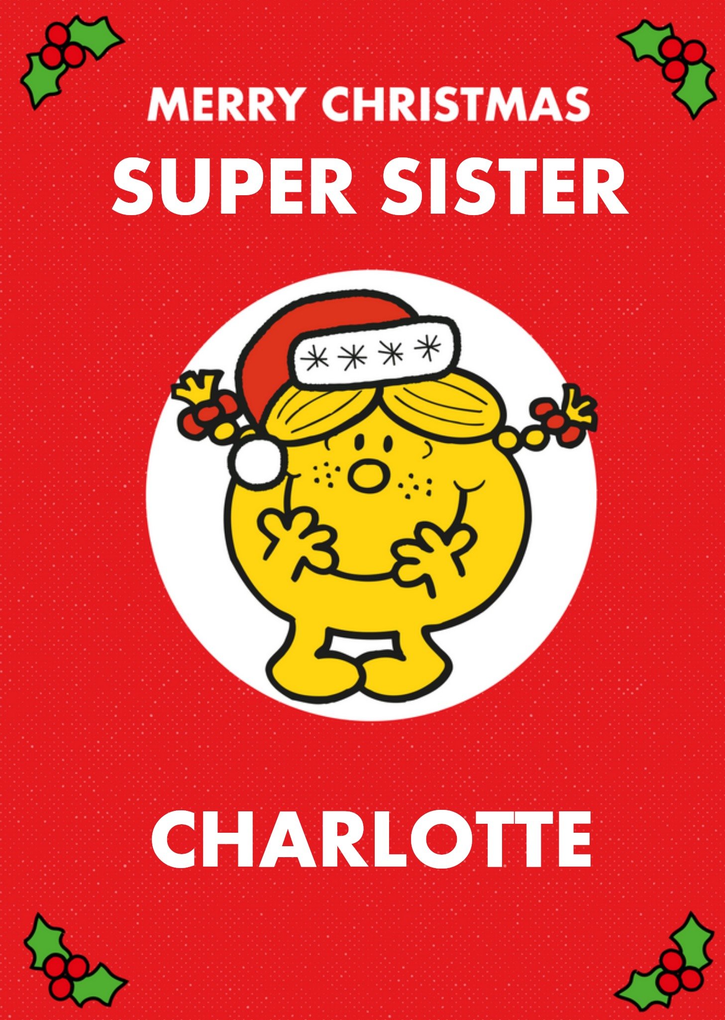 Moonpig Mr Men Merry Christmas To A Super Sister Personalised Card Ecard