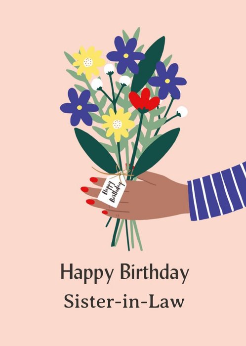 Illustrated Cute Flower Bouquet Happy Birthday Card