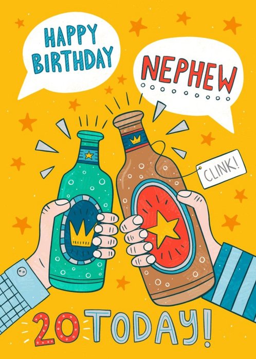 Fun Illustration Typographic Happy Birthday Nephew 20 Today Card