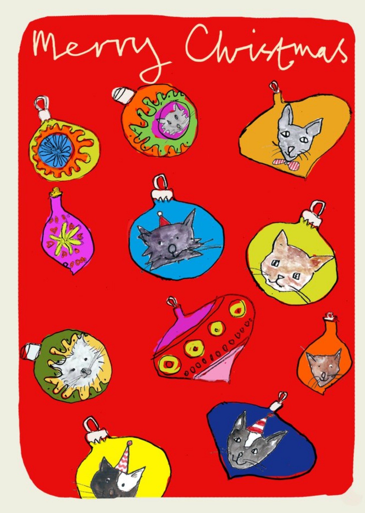 Moonpig Merry Christmas Cat Bauble Card, Large