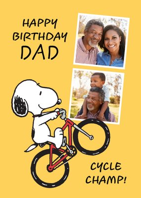 Peanuts Snoopy Cycle Champ Photo Upload Birthday Card