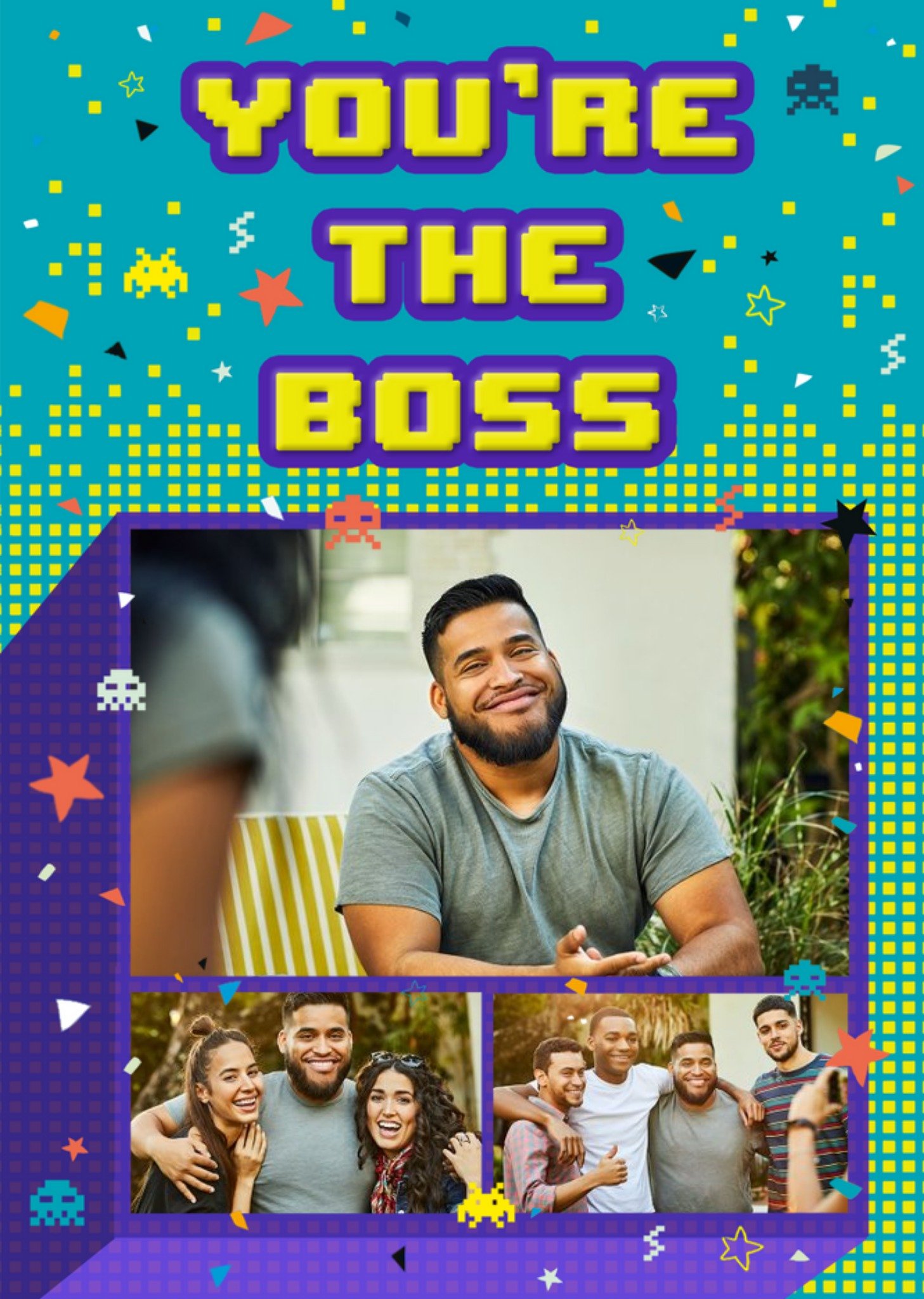 Moonpig Axel Bright Graphic Gaming You're The Boss Multi Photo Upload Birthday Card, Large