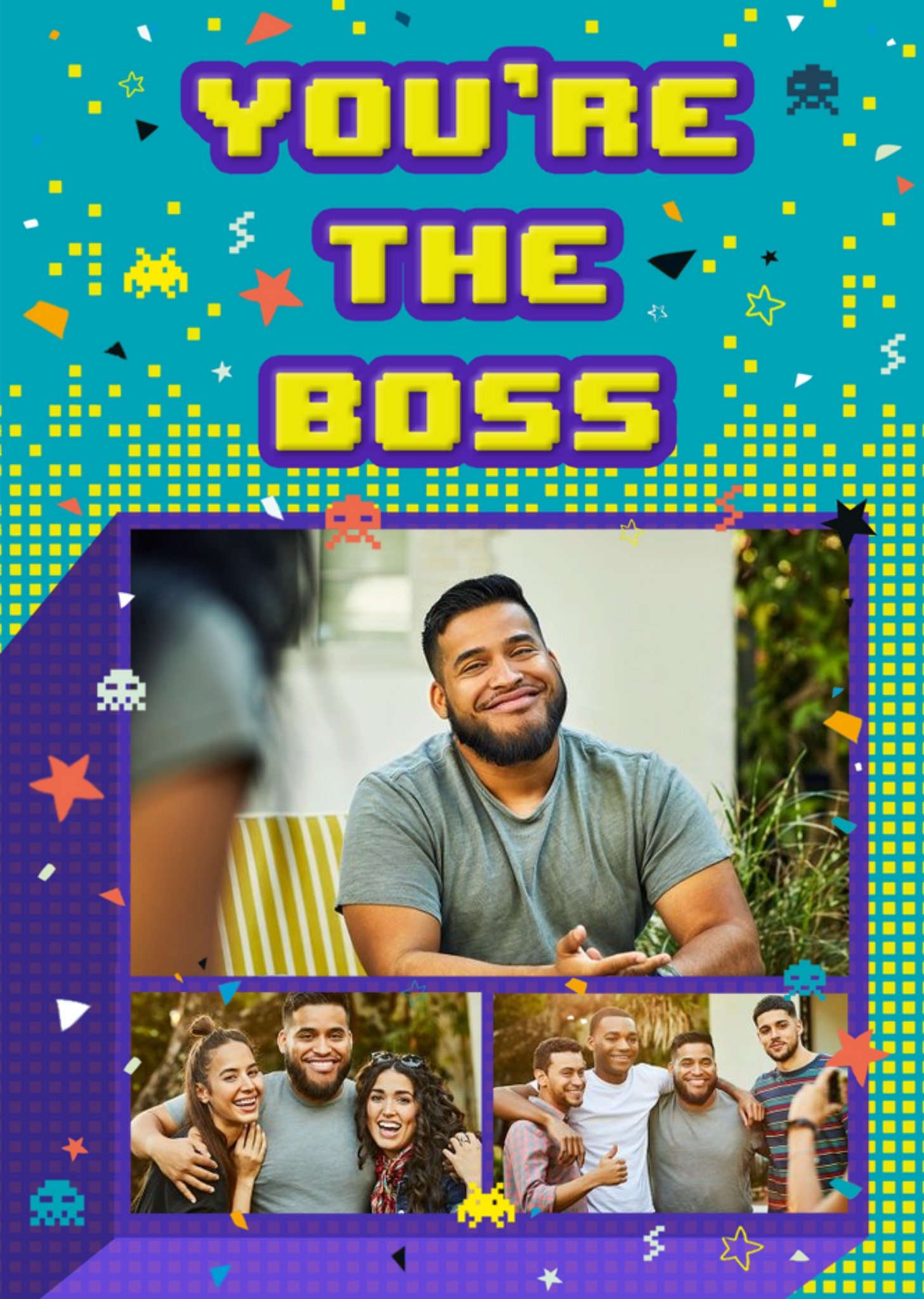 Axel Bright Graphic Gaming You're The Boss Multi Photo Upload Birthday Card Ecard