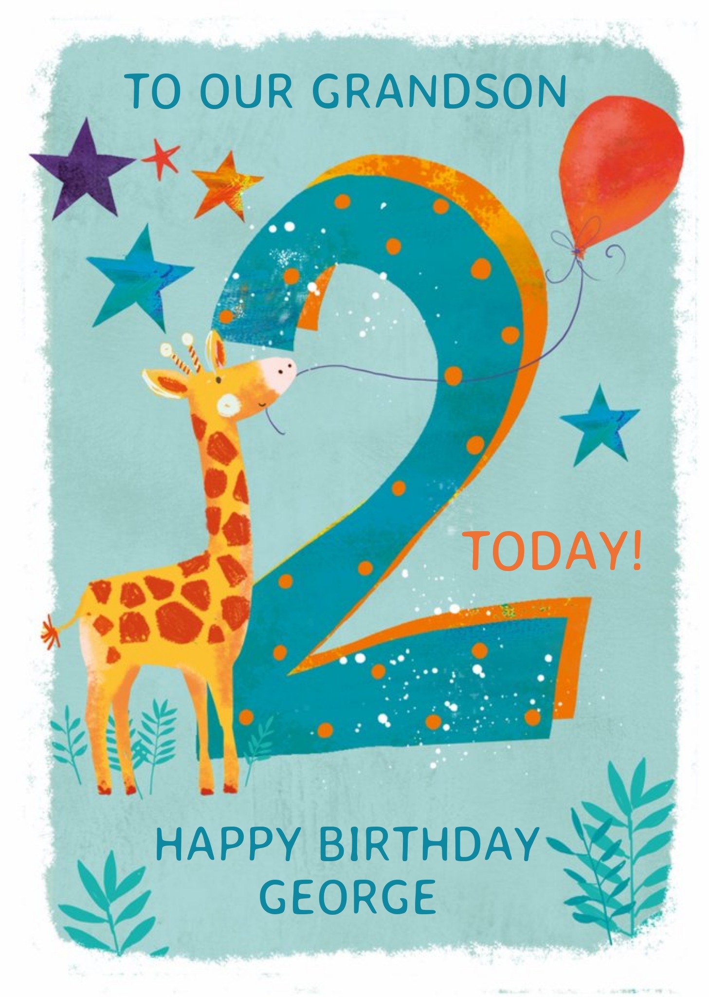 Ling Design Party Giraffe 2nd Birthday Card For Grandson, Large