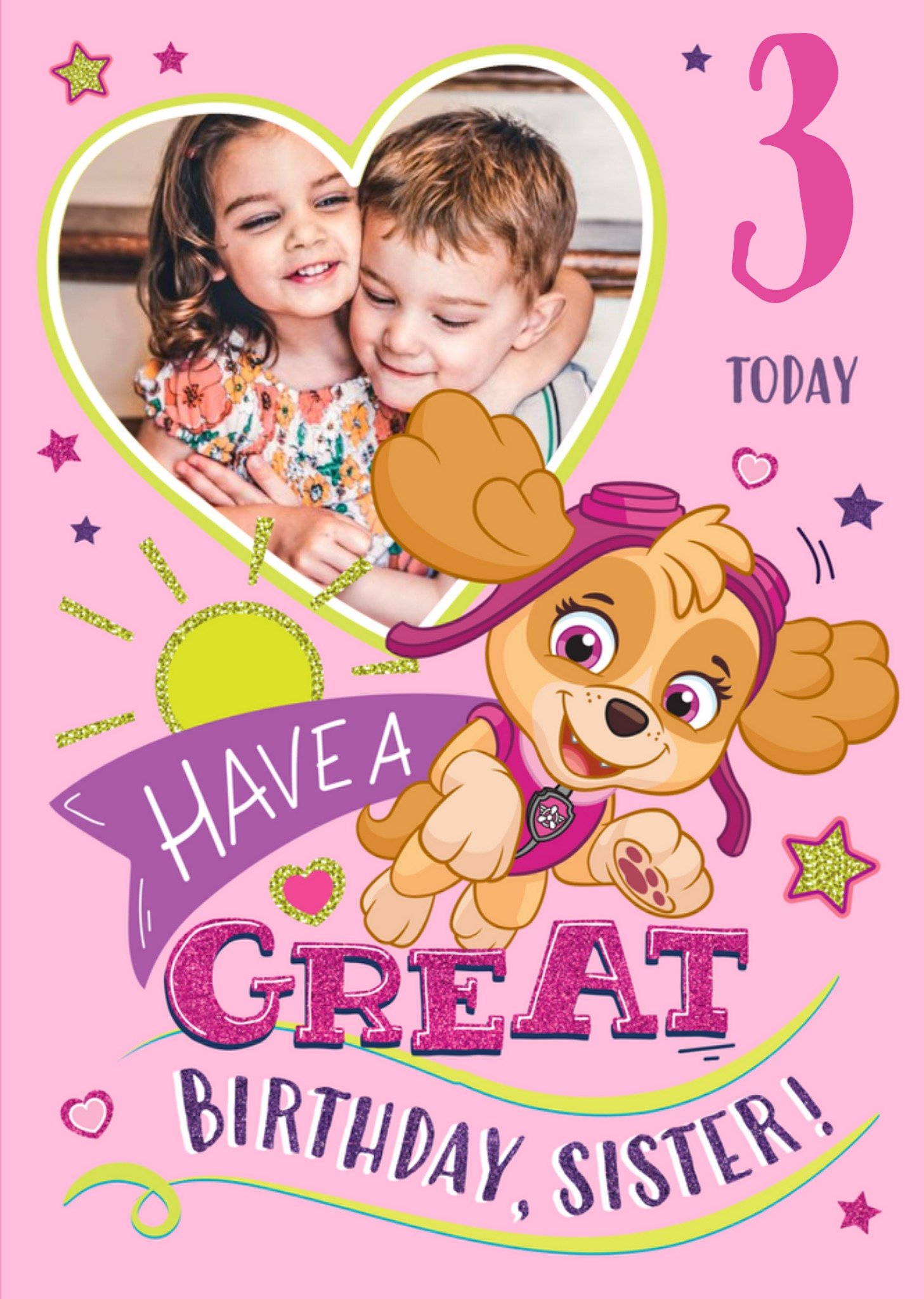 Paw Patrol Photo Upload Birthday Card For Sister Have A Great Birthday, Large