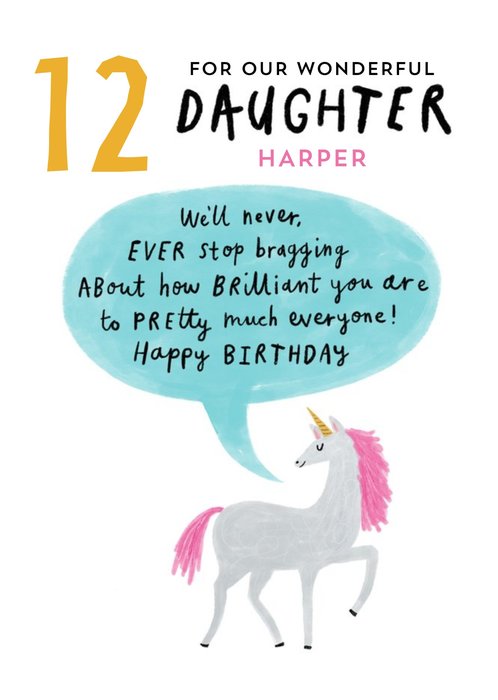 Cute illustrative typographic unicorn Birthday Card