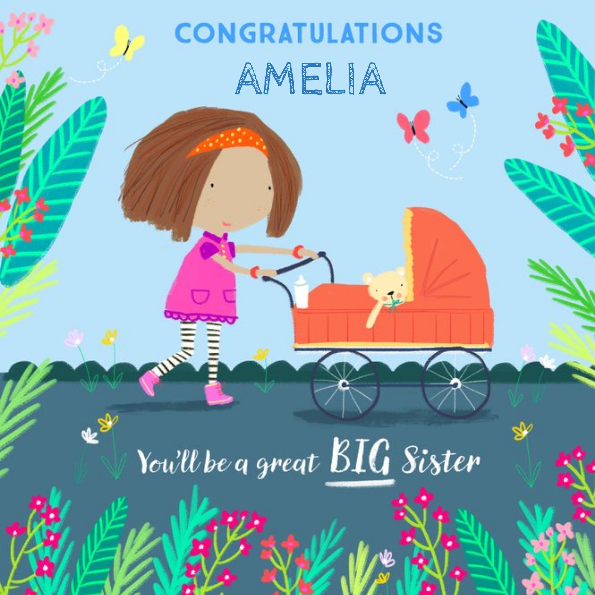 Moonpig Bright Fun Illustrated Congratulations You'll Be A Great Big Sister New Baby Card, Square