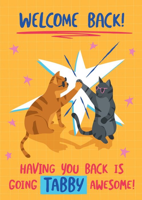 Illustration Of Two Cool Cats Giving A High Five Welcome Back Card