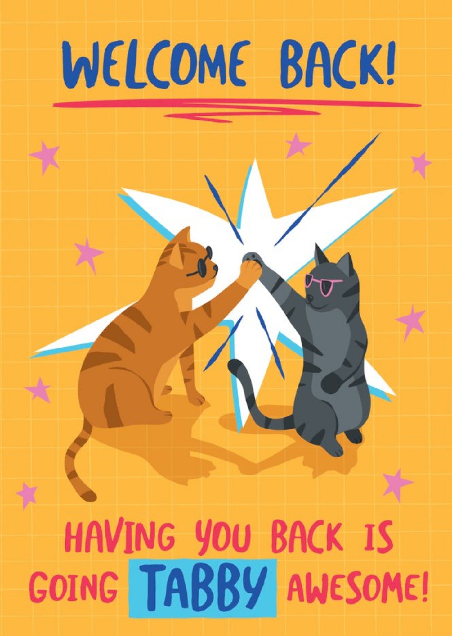 Moonpig Illustration Of Two Cool Cats Giving A High Five Welcome Back Card, Large